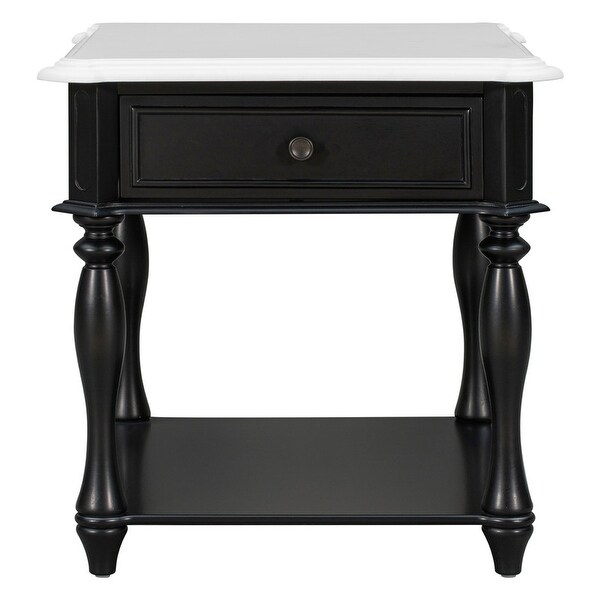 Classical End Table Side Table with Open Styled Shelf ，Side Table Drawer with Metal Handles for Living Room