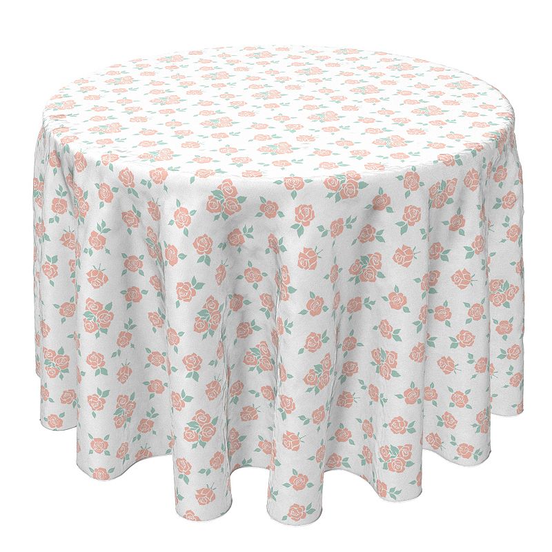 Round Tablecloth， 100% Cotton， 60 Round， Illustration of Pink Roses