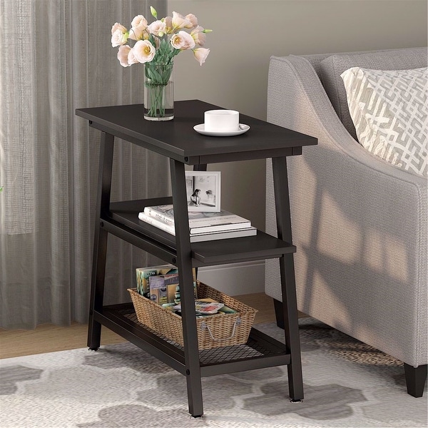 Industrial End Table Bed Side Table Storage Shelf