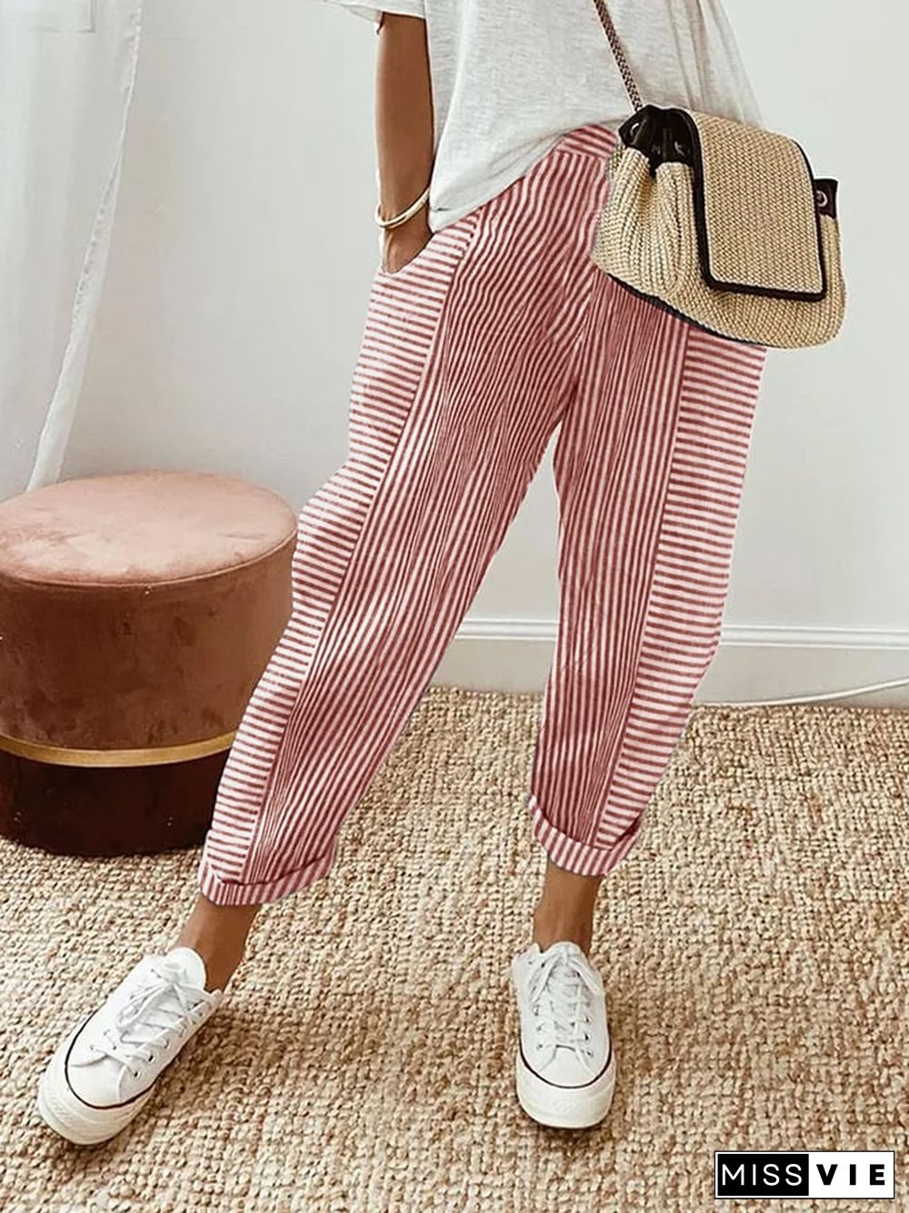 Jacquard Striped Paneled Loose-Fitting Track Pants