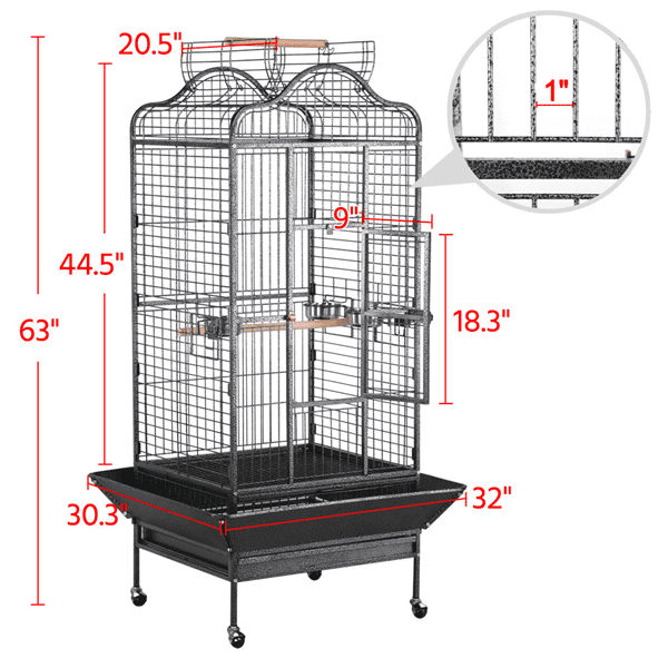 SMILE MART Rolling Metal Large Bird Cage Parrot Cage with Stand Open Playtop