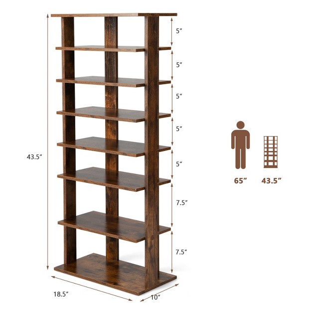 Tangkula 7 tier Double Rows Shoe Rack Vertical Wooden Shoe Storage Organizer Rustic Brown white