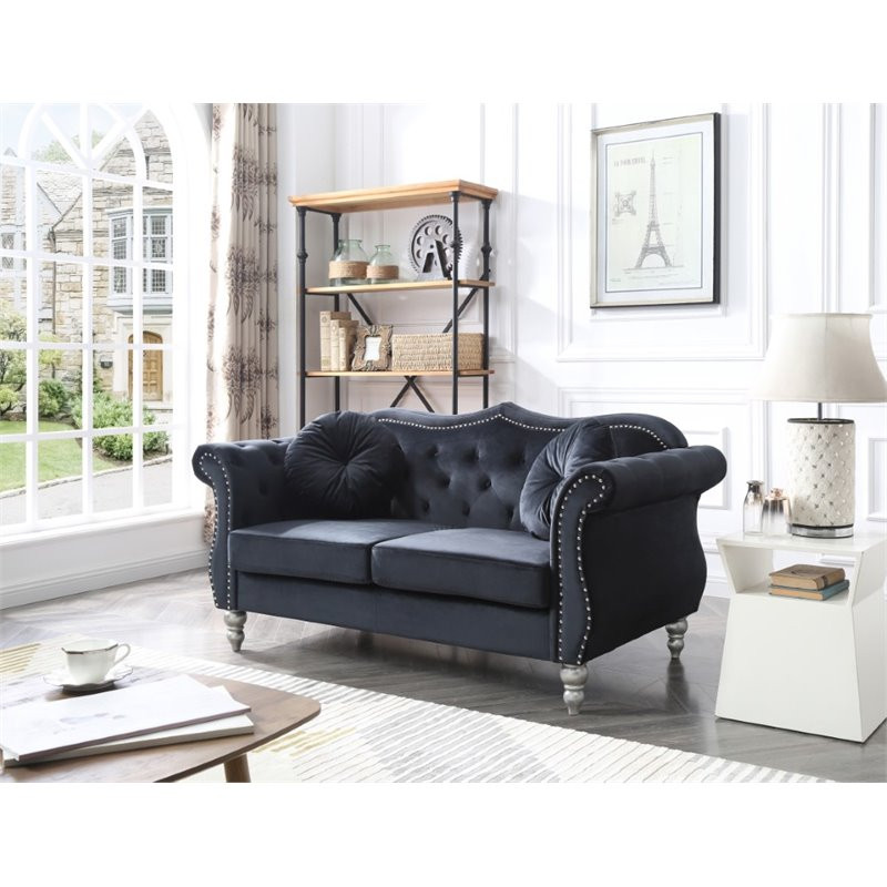 Pemberly Row 17 quotTransitional Tufted Velvet Loveseat in Black   Traditional   Loveseats   by Homesquare  Houzz