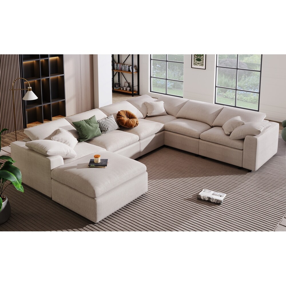 Modern Large L Shape Sectional Sofa  Fabric Sectional Sofa Set with Movable Ottoman Living Room Corner Sectional Sofa