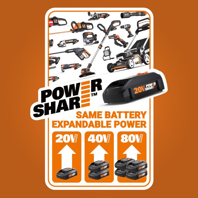 WORX WG170.2 POWER SHARE 20-volt 12-in Straight Cordless String Trimmer Edger Capable (Battery Included)