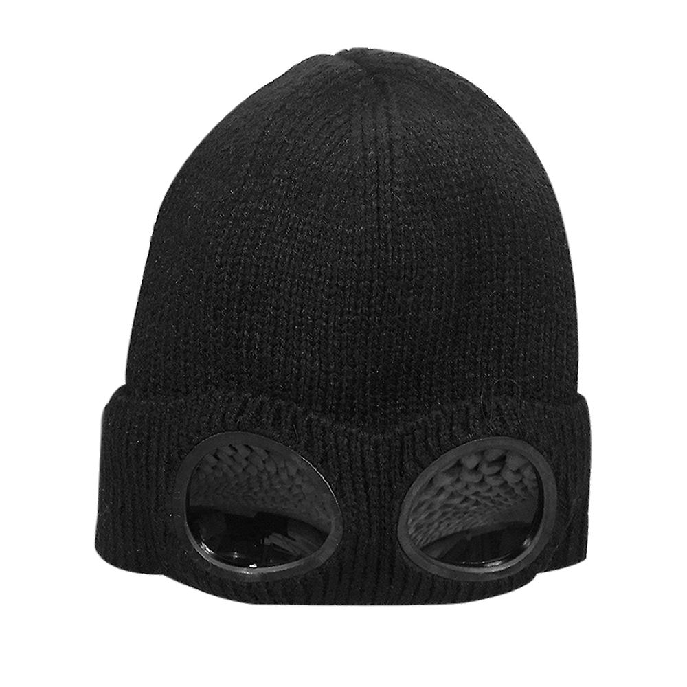 Winter Knitted Skull Hat Thickened Warm Stretchy Beanie Ski Cap Removable Glasses Plush Lining Double-use For Men Women Outdoor Activities Grey