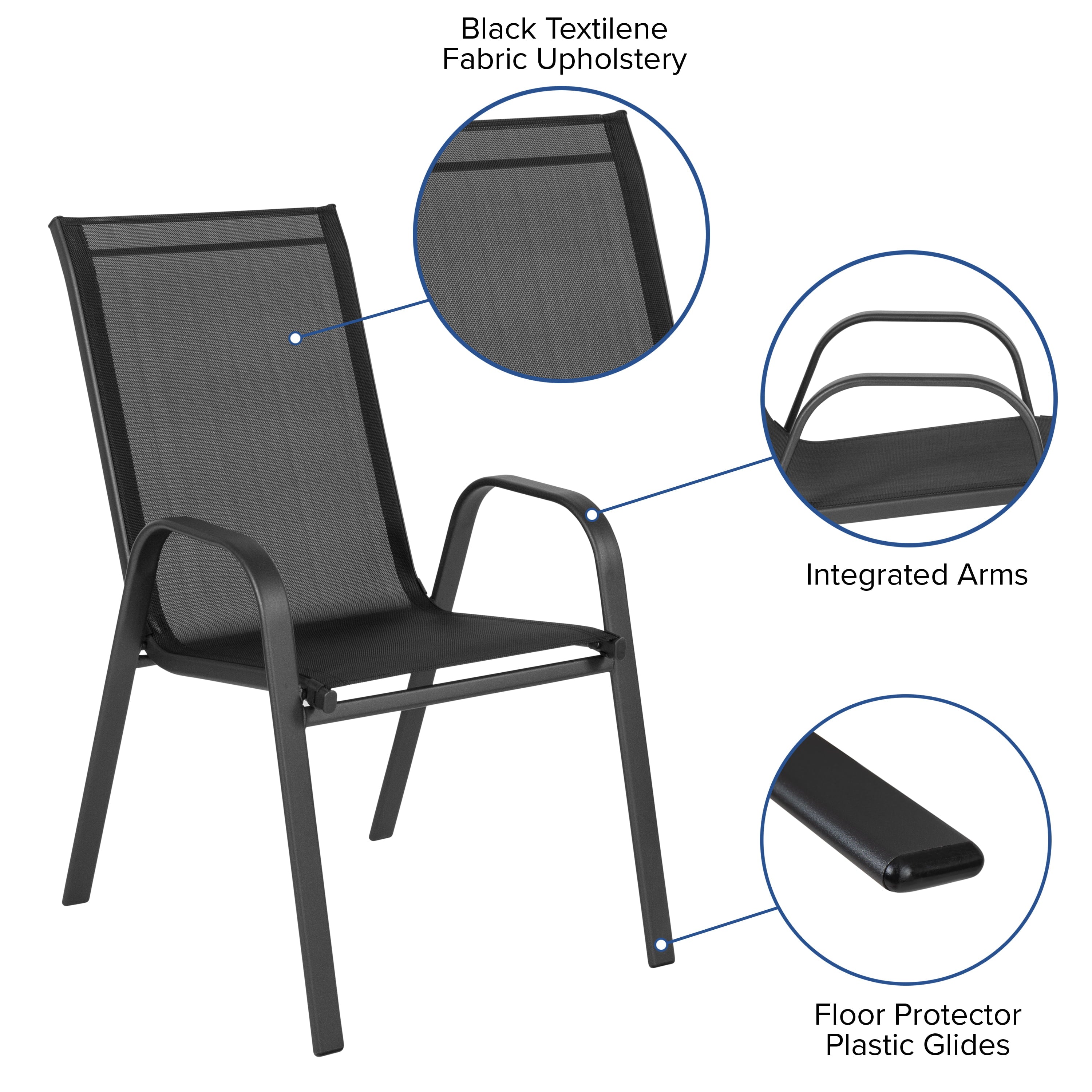 Flash Furniture 4 Pack Brazos Series Black Outdoor Stack Chair with Flex Comfort Material and Metal Frame