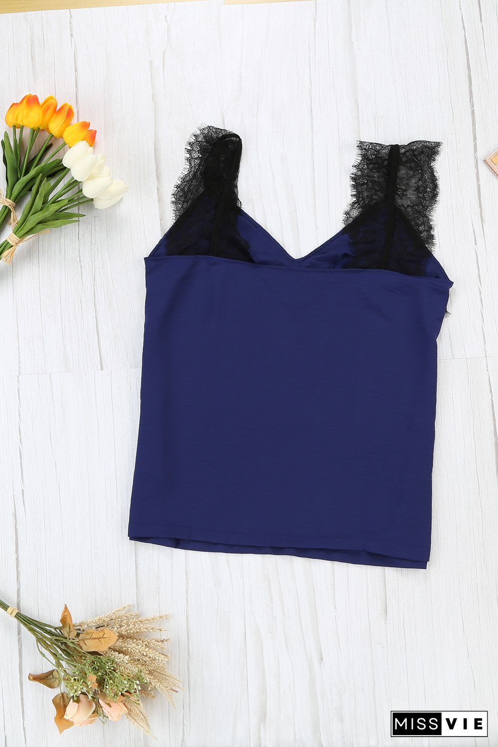 Blue One More Night Lace Cami Tank