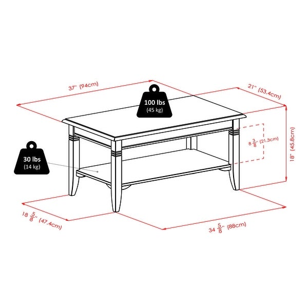 Nolan Coffee Table， Cappuccino - 37 x 21.02 x 18.03 inches