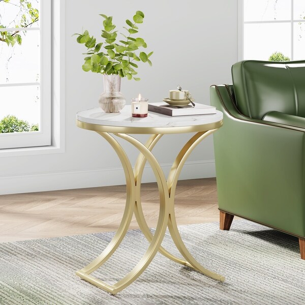 White Gold Side Table Round End Table Modern Small Coffee Table