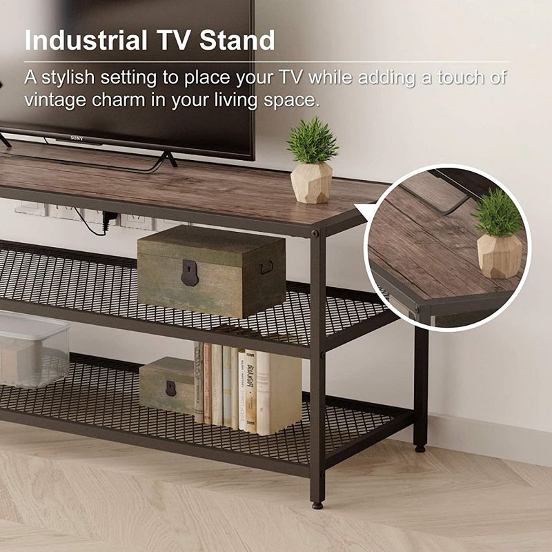 Year Color 3-Tier Entertainment Center Industrial TV Stand with Open Storage Shelves