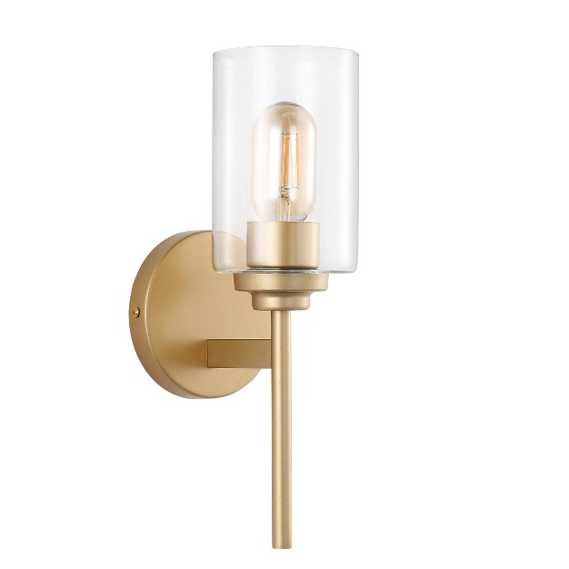 Led 1 light Juno Industrial Iron Cylinder Wall Sconce Brass Gold clear Jonathan Y