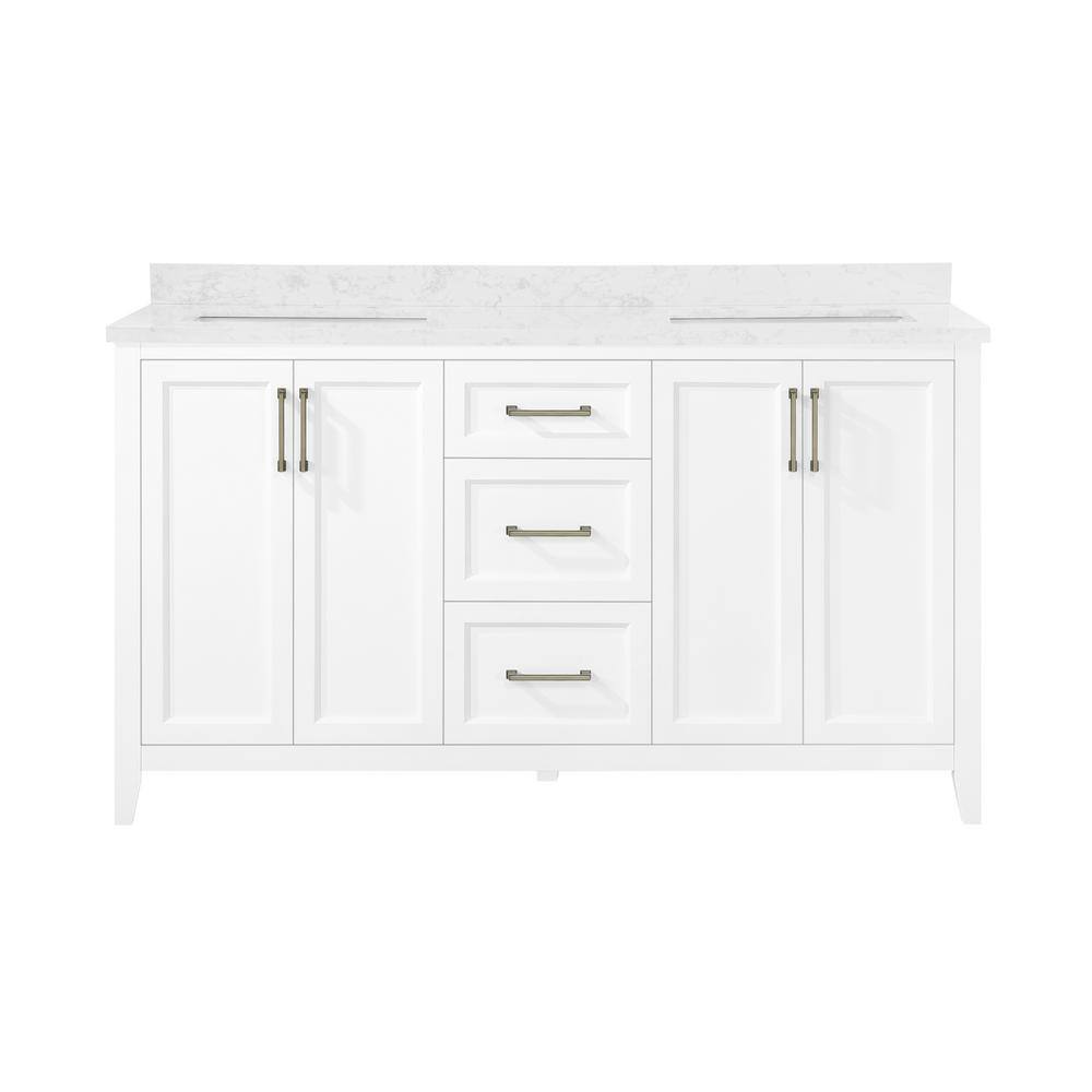 Home Decorators Collection Madsen 60 in. W x 22 in. D x 34.5 in. H Bath Vanity in White with White Cultured Marble Top Madsen 60W