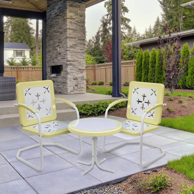 Outdoor Retro Tulip Side Table Yellow And White