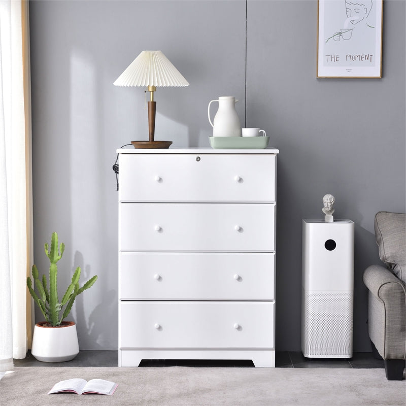 Pemberly Row Modern Solid Pine Wood 4 Drawer Chest Dresser in White