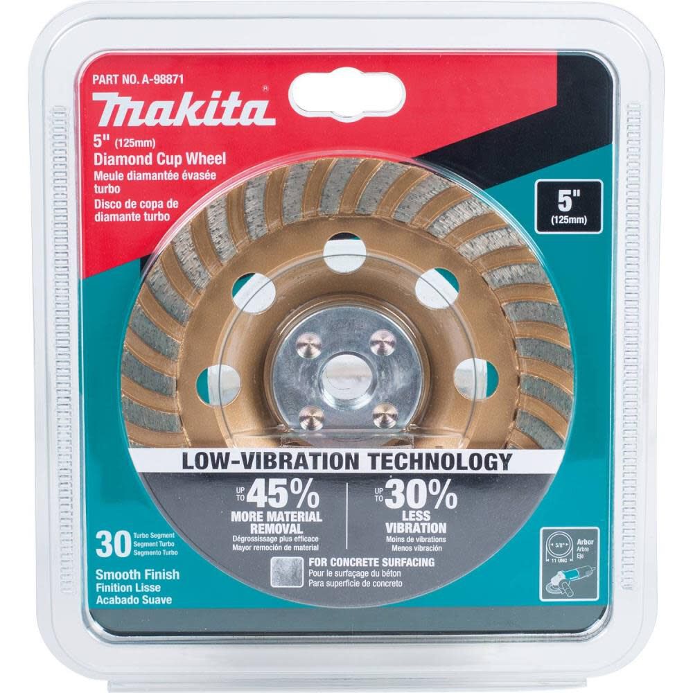 Makita 5 In. Low-Vibration Diamond Cup Wheel Turbo A-98871 from Makita