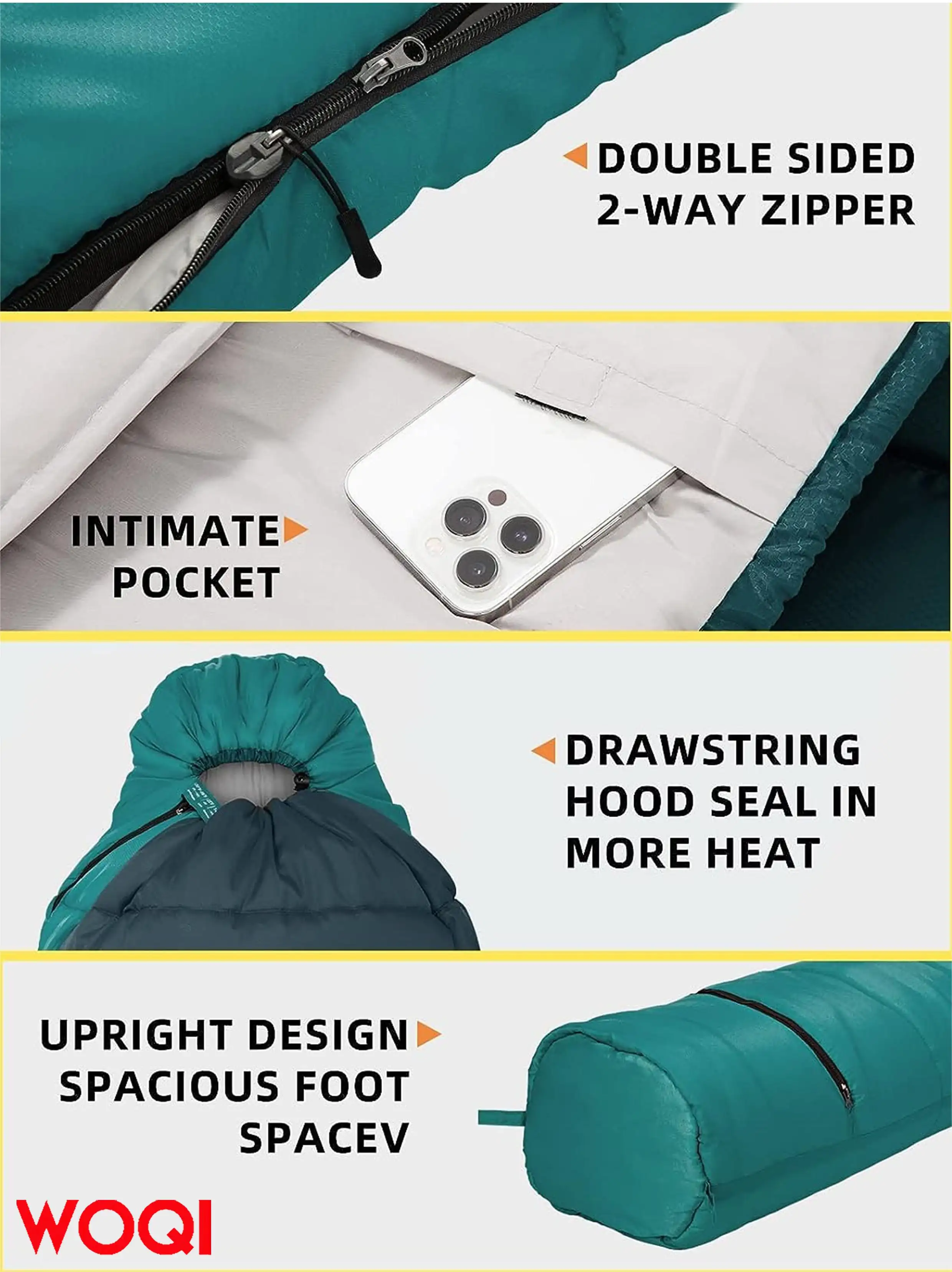 WOQI Season 3 4 Adult Mummy Sleeping Bag  warm and washable  suitable for outdoor hiking in cold weather