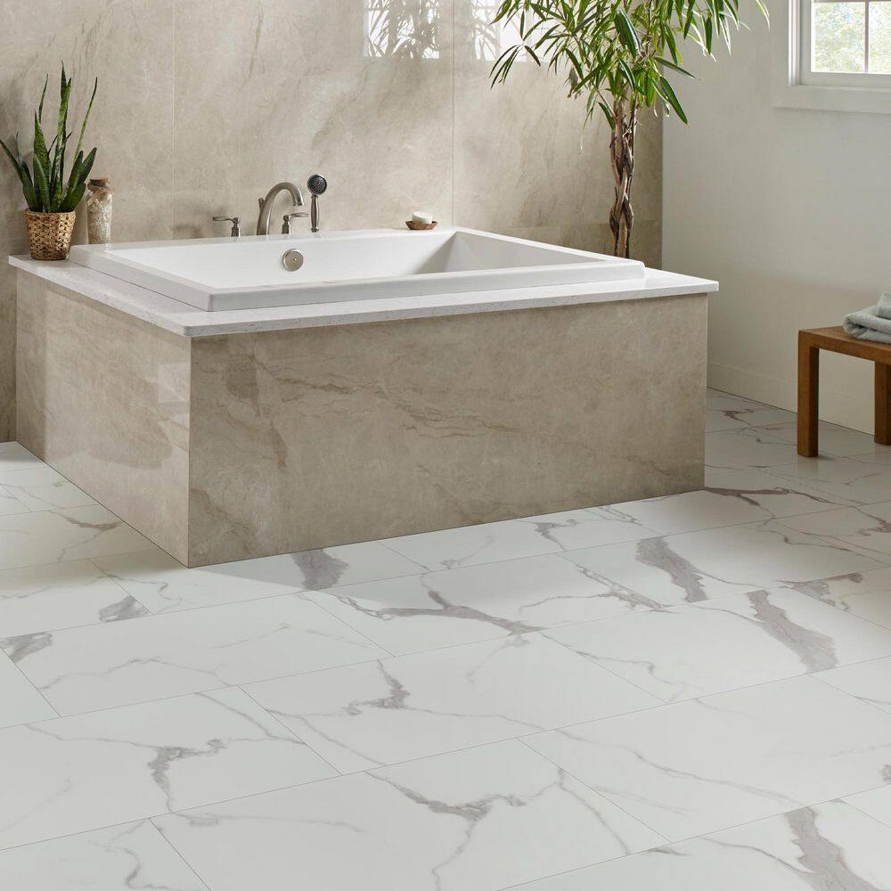 AA Surfaces Calacatta Skov 12 MIL x 12 in. W x 24 in. L Click Lock Waterproof Vinyl Tile Flooring (19.4 sqftcase) VTRHDCLSKO12X24