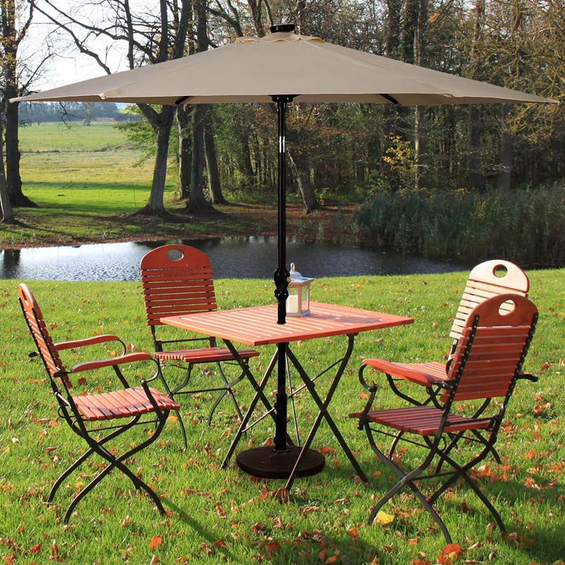 9 FT Tilt Outdoor Patio Umbrella with 18 Solar LED Lights & Crank, Table Umbrella for Pool Deck Backyard