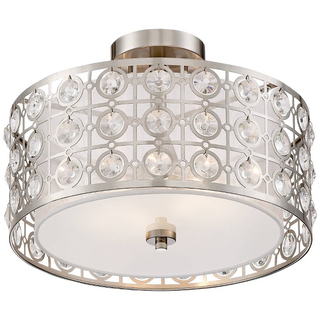 Wide Brushed Nickel Crystal Organza Drum Shade For Bedroom Kitchen Hallway