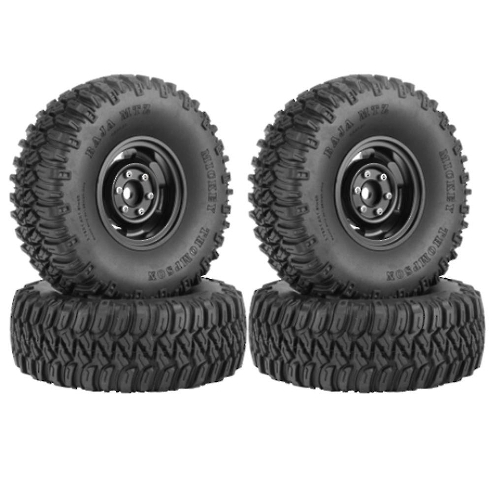 4pcs 95mm 1.55 Inch Metal Beadlock Wheel Rim Tires Set For 1/10 Rc Crawler Car Axial Jr Cc01，black