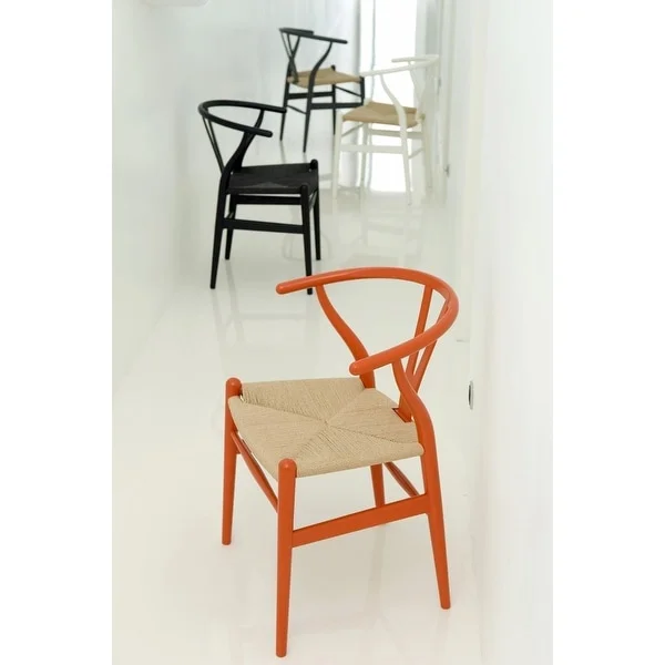 (Retired) 2xhome - Orange Modern Wood Dining Chair With Back Arm Armchair Hemp Seat For Home Restaurant Office