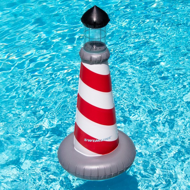 Swimline 43 5 Led Red And White Striped Lighthouse Swimming Pool Float