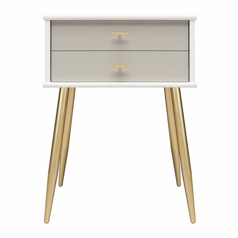 1 Drawer Nightstand  White and Taupe