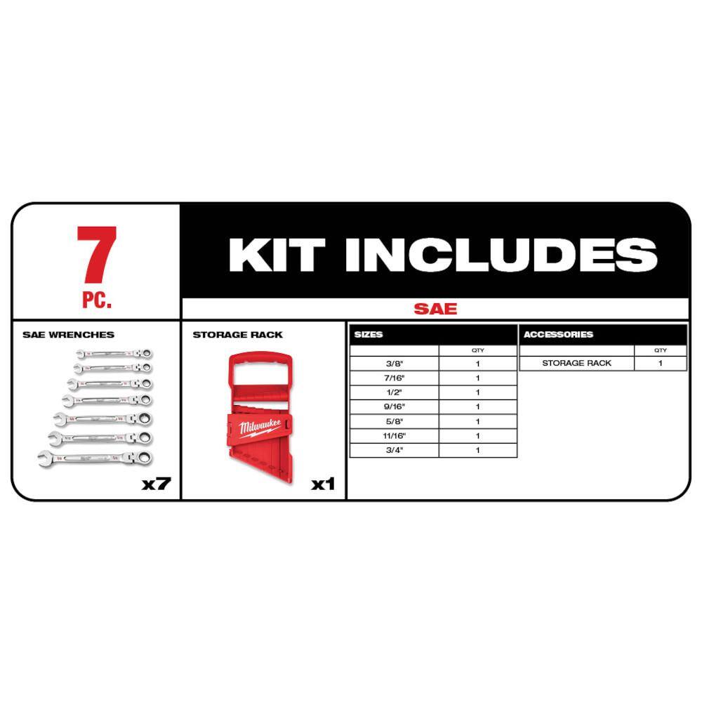 MW 144-Position Flex-Head Ratcheting Combination Wrench Set SAE and METRIC (14-Piece) 48-22-9429-48-22-9529