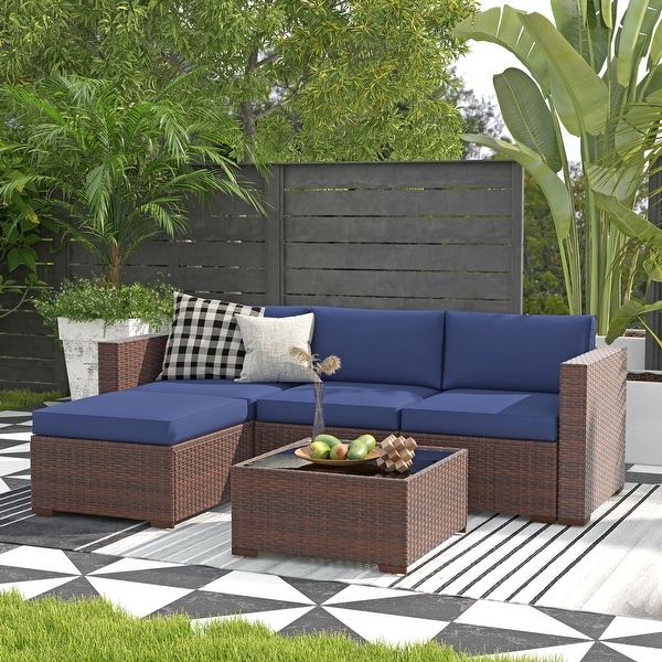 5piece Outdoor Wicker Sectional Sofa Set with Cushions