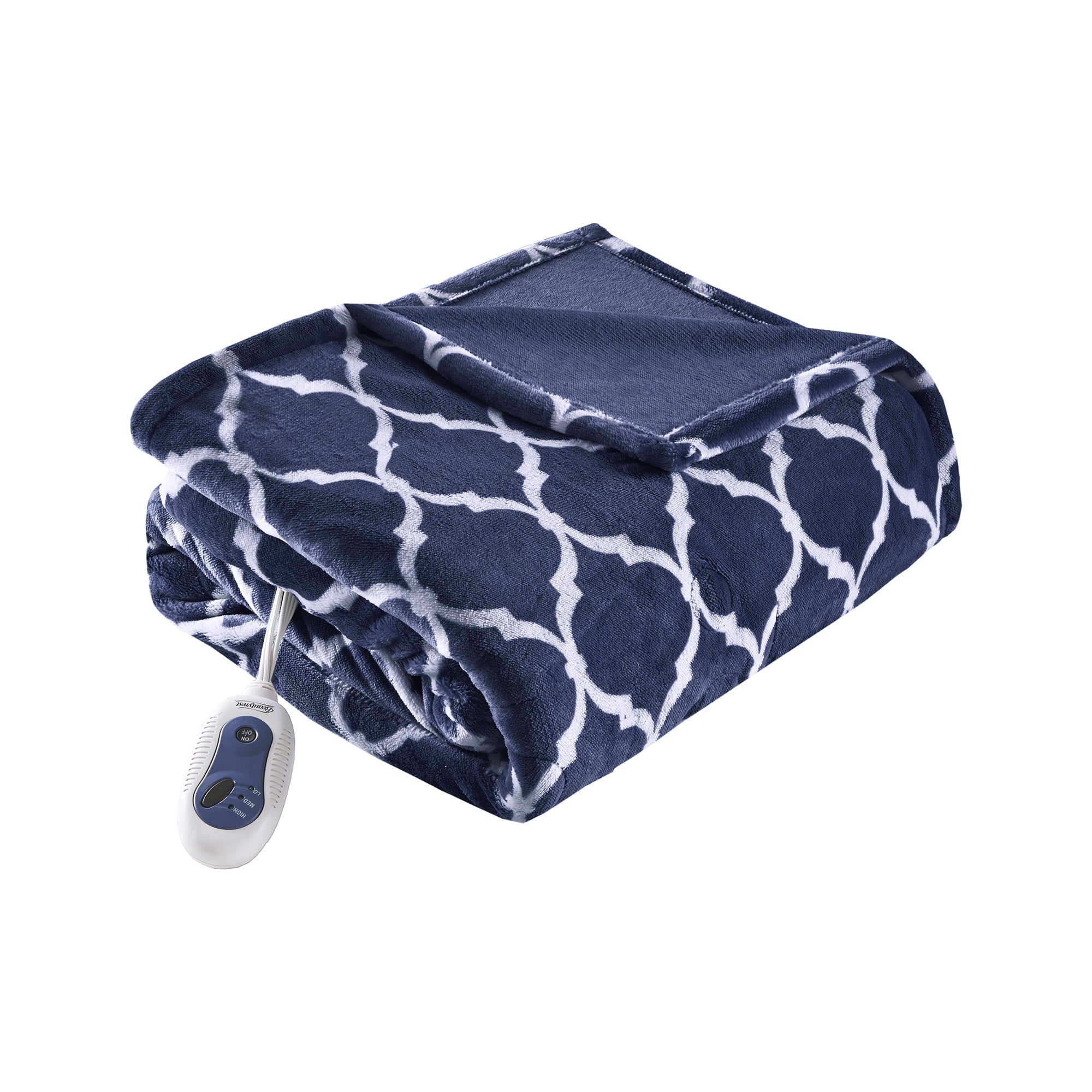 Beautyrest Heated Ogee Oversized 60x70 Electric Throw Blanket， Indigo， 2 HR Auto Shutoff