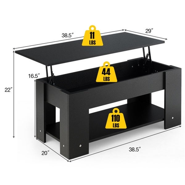 Black Coffee Table with Lift-up Desktop and Storage