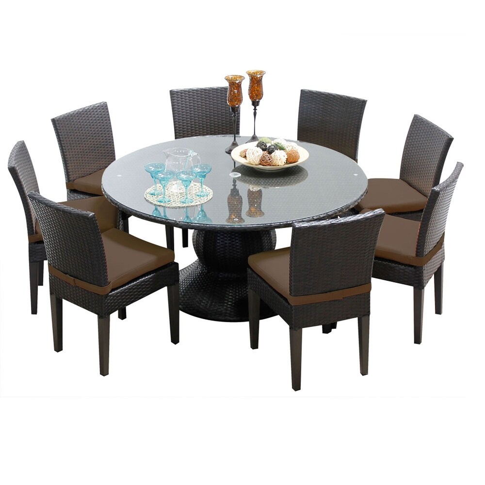 Napa 9 Piece Round Outdoor Patio Wicker Dining Set with Cushions