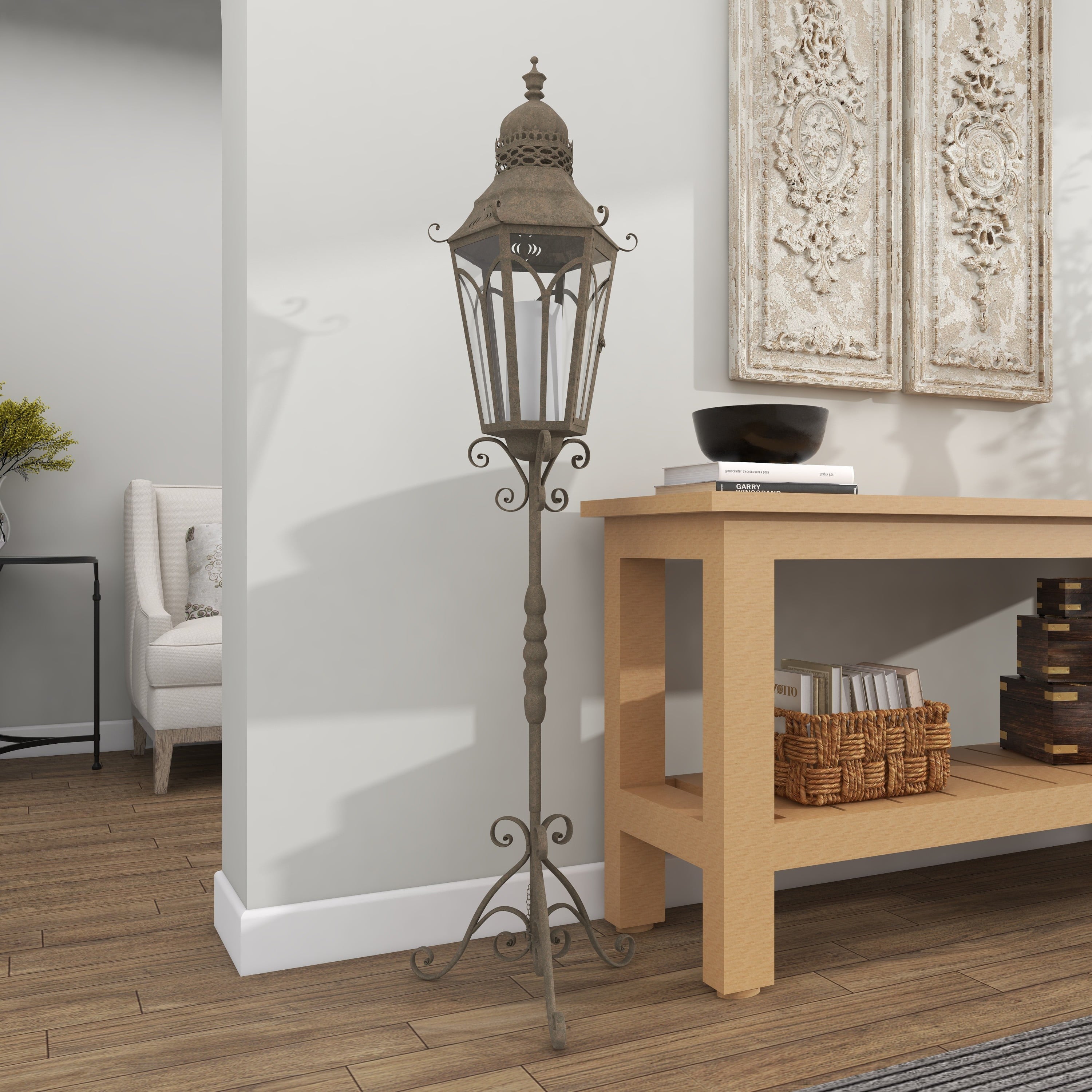 DecMode Brown Metal Tall Standing Candle Lantern