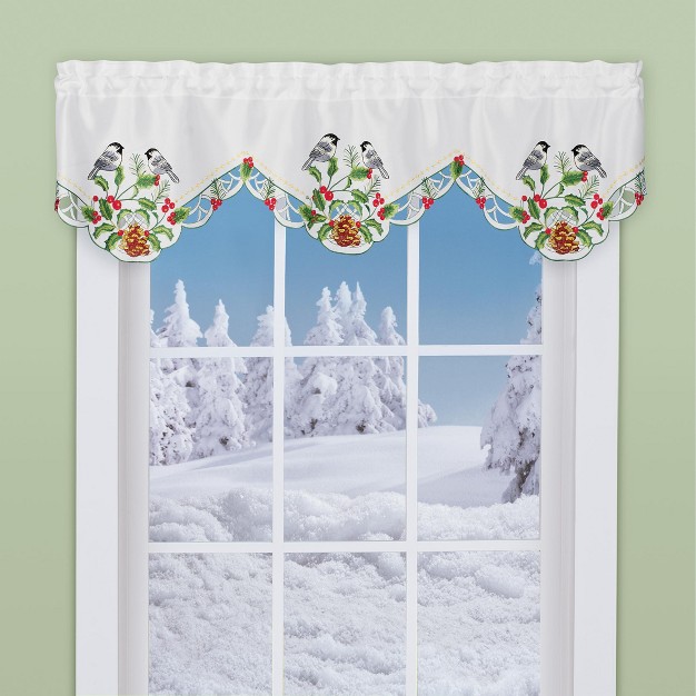 Collections Etc Charming Festive Chickadee Holly Window Valance