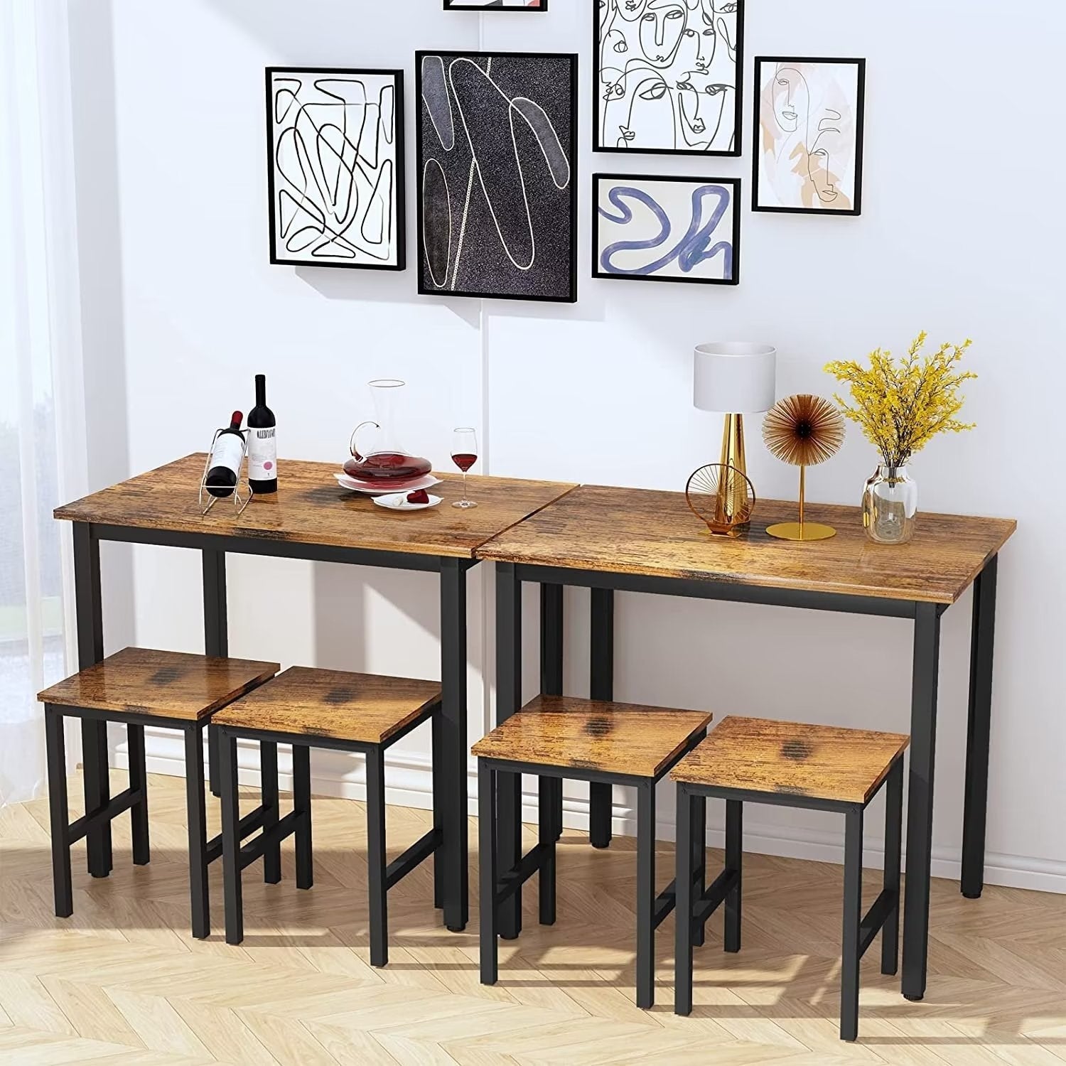 3 Piece Pub Dining Table Set， Industrial Bar Table Set with 2 stools for Home， Kitchen， Dining Room， Bar