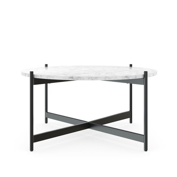 Nathan James Piper White Faux Marble Metal Frame Coffee Table