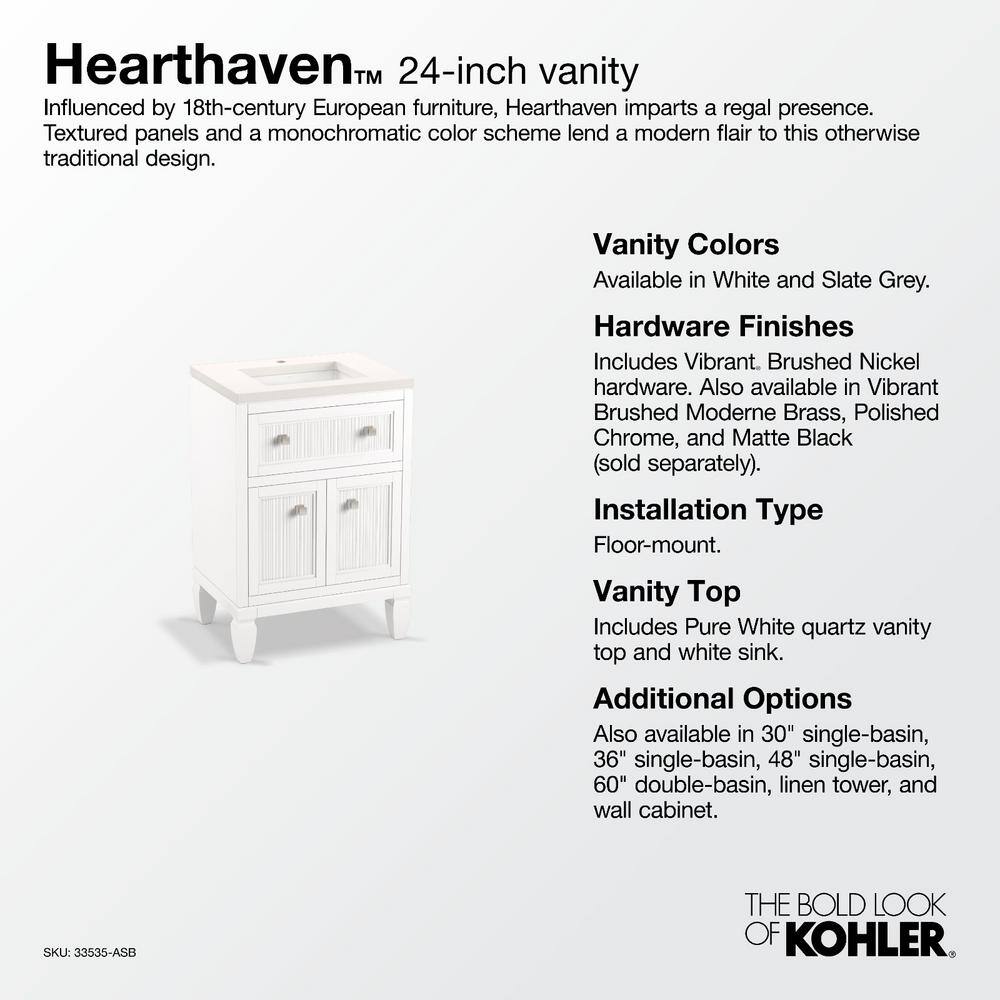 KOHLER Hearthaven 24.5625 in. W x 18.0625 in. D x 35.8125 in. H Bathroom Vanity in Slate Grey with Quartz Top K-33535-ASB-1WX