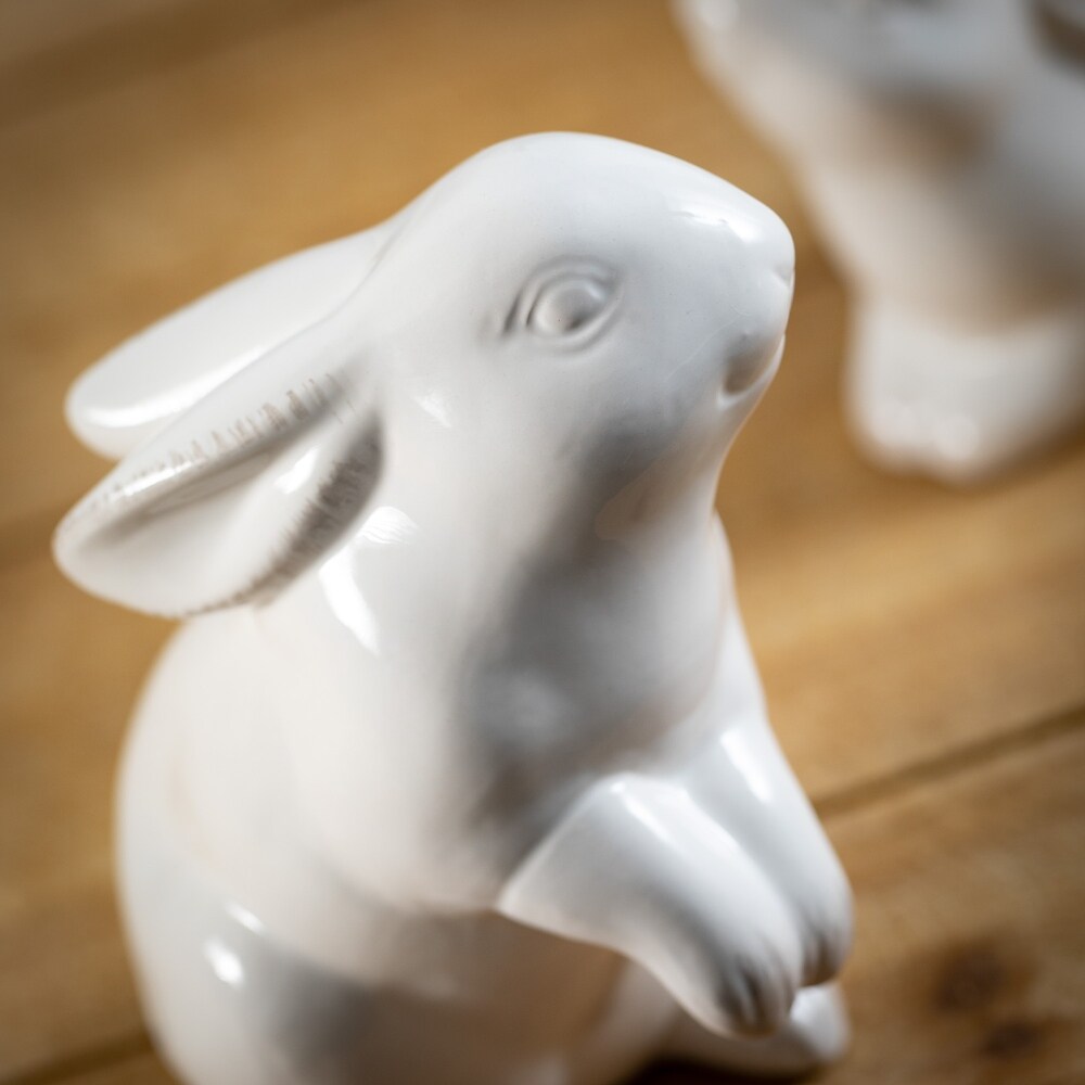 Sullivans Glazed White Decorative Bunny Sculpture   Set of 2