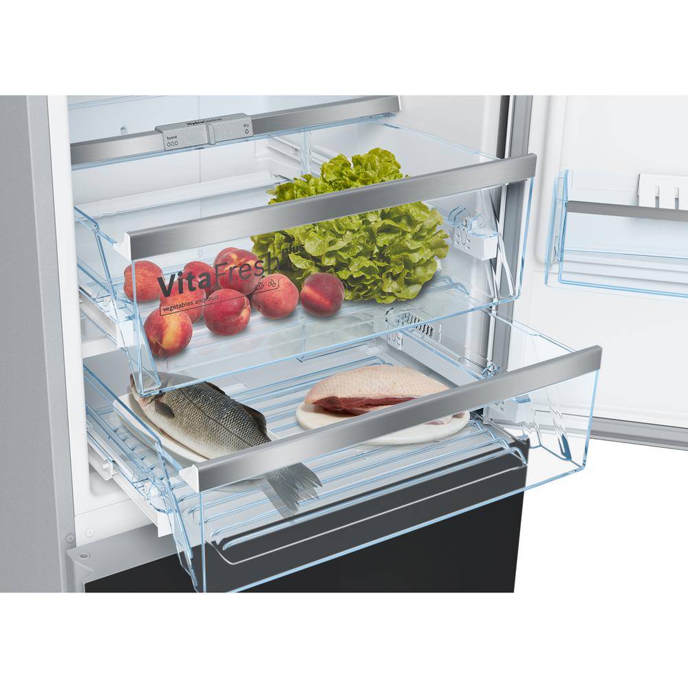 Bosch 800 Series 24 in. 10 cu. ft. Bottom Freezer Refrigerator in Black Glass Counter Depth B10CB81NVB