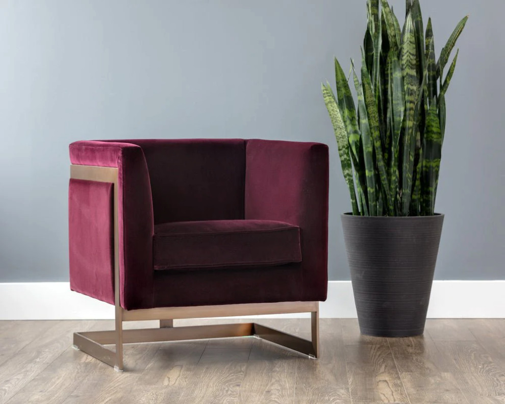 Quenby Armchair  Antique Brass  Giotto Cabernet   Contemporary   Armchairs And Accent Chairs   by Love Sofa  Houzz