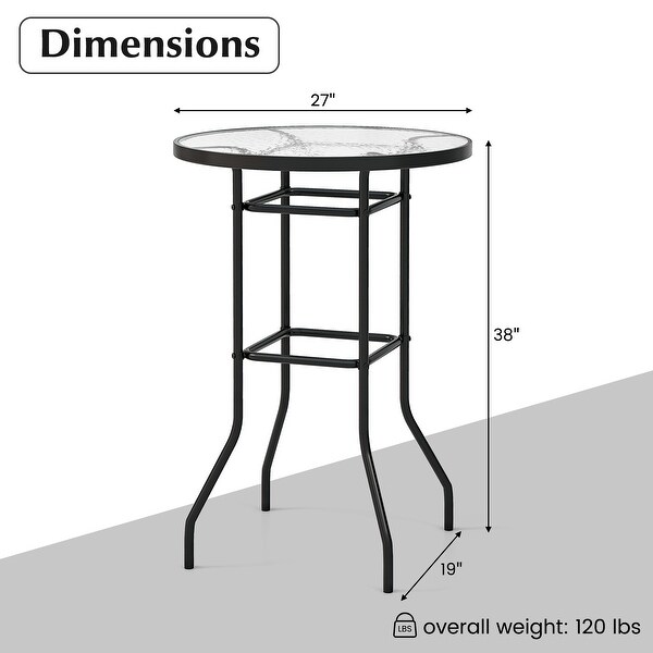 38 Inch Patio Bar Table with Tempered Glass Tabletop