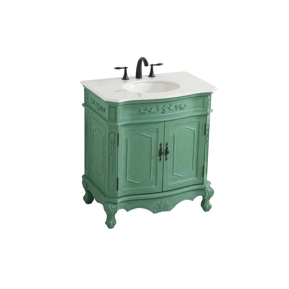 Simply Living 32 in. W x 21 in. D x 36 in. H Bath Vanity in Vintage Mint with White And Brown Vein Marble Top SL30396VM