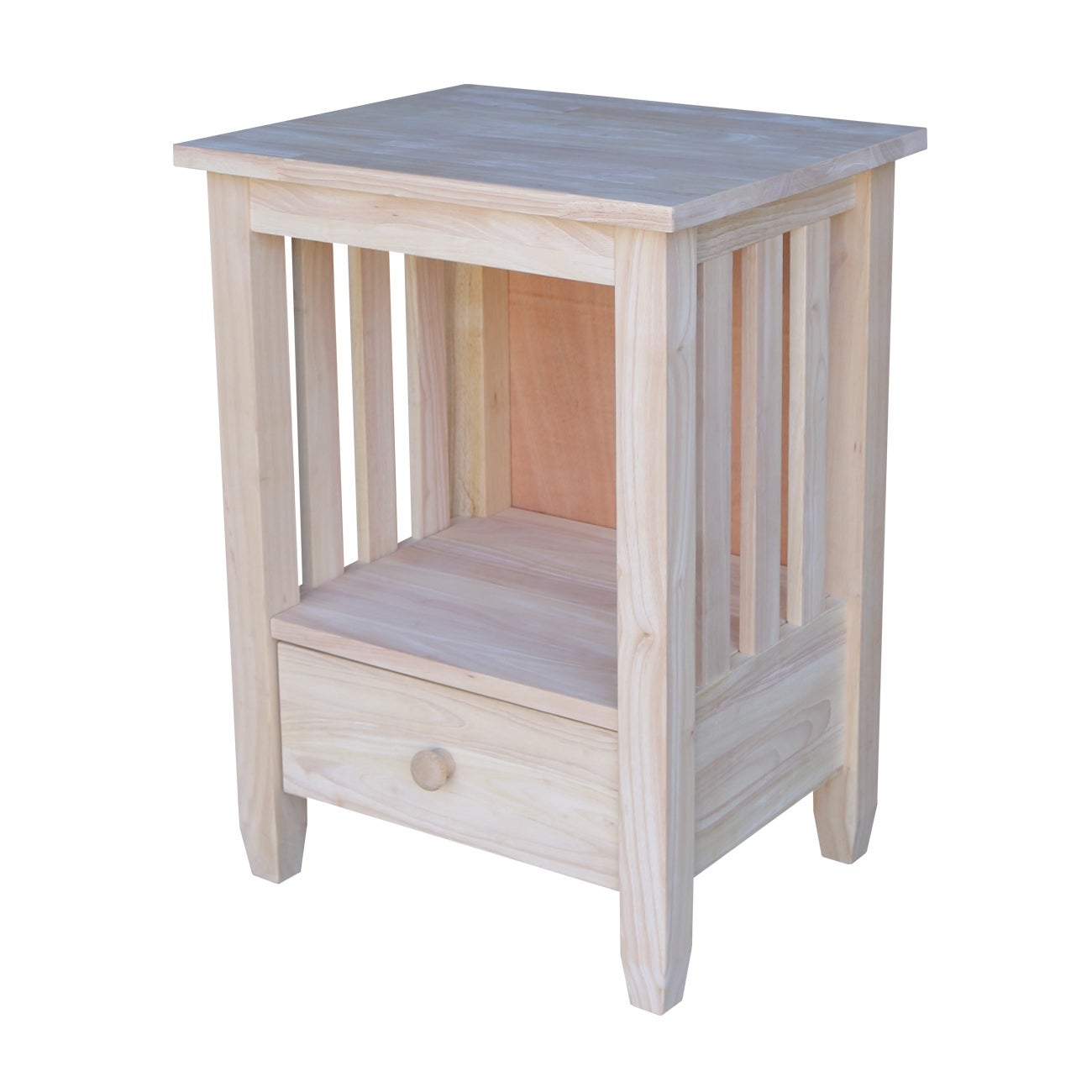 Unfinished Solid Parawood Mission Single-drawer Tall End Table