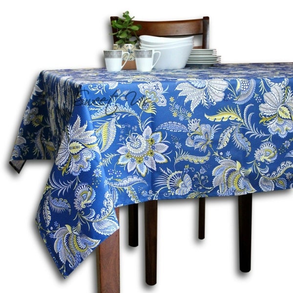 Wipeable Spill Resistant French Floral Acrylic Coated Vanne Tablecloth