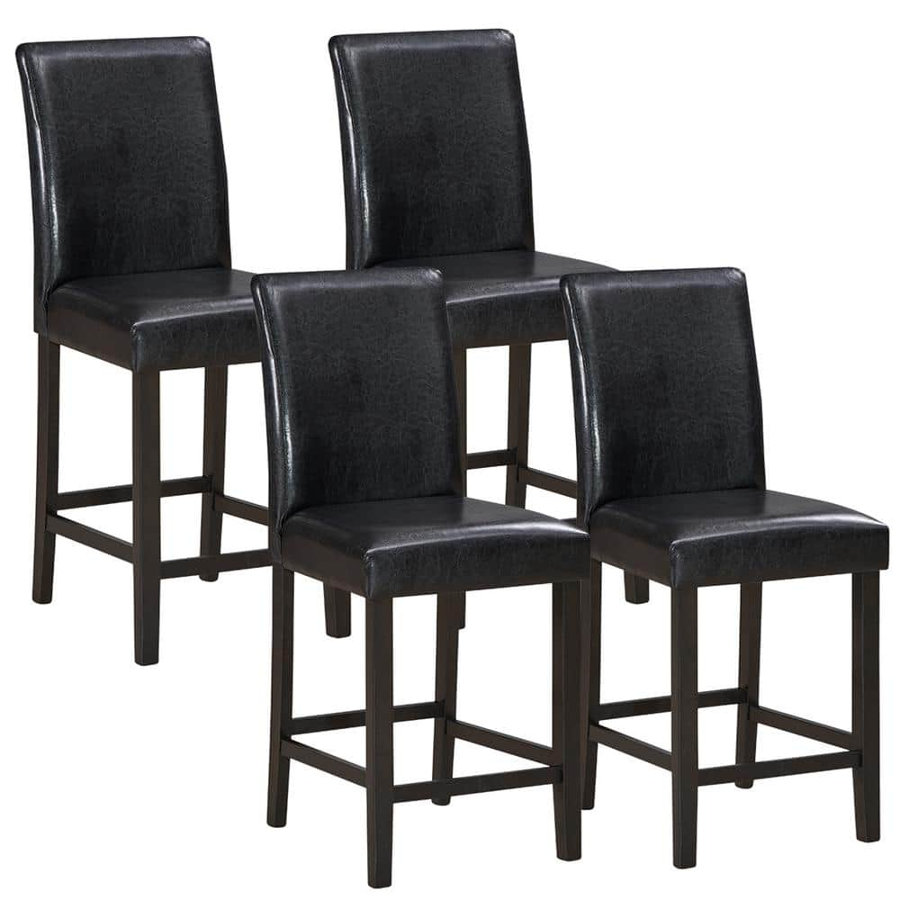 Gymax 41 in. H Bar Stools High Back Counter Height Barstool Pub Chair w/ Rubber Wood Legs Black (Set of 4) GYM05877