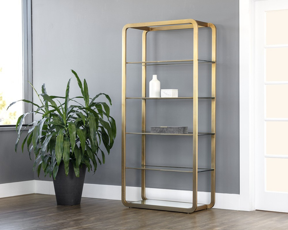 Ambretta Bookcase  Large  Gold/Clear Glass   Contemporary   Bookcases   by Sunpan Modern Home  Houzz