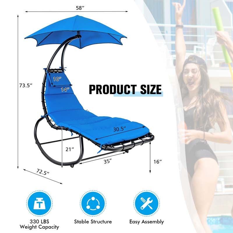 Full-Padded Hammock Chair Swing Patio Sun Lounger with Shade Canopy, Outdoor Chaise Lounge Hanging Chair for Pool Beach Deck