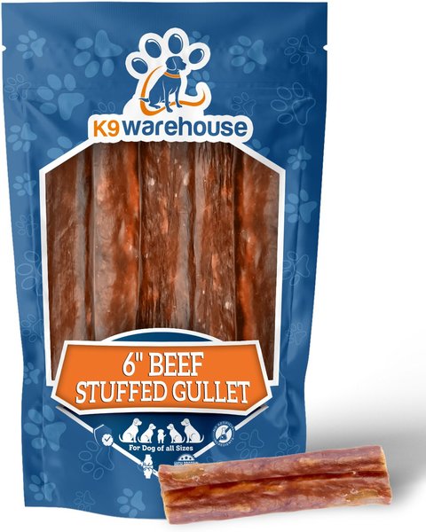 K9warehouse Stuffed Gullet 6-inch Beef Flavored Dog Chews， 6 count