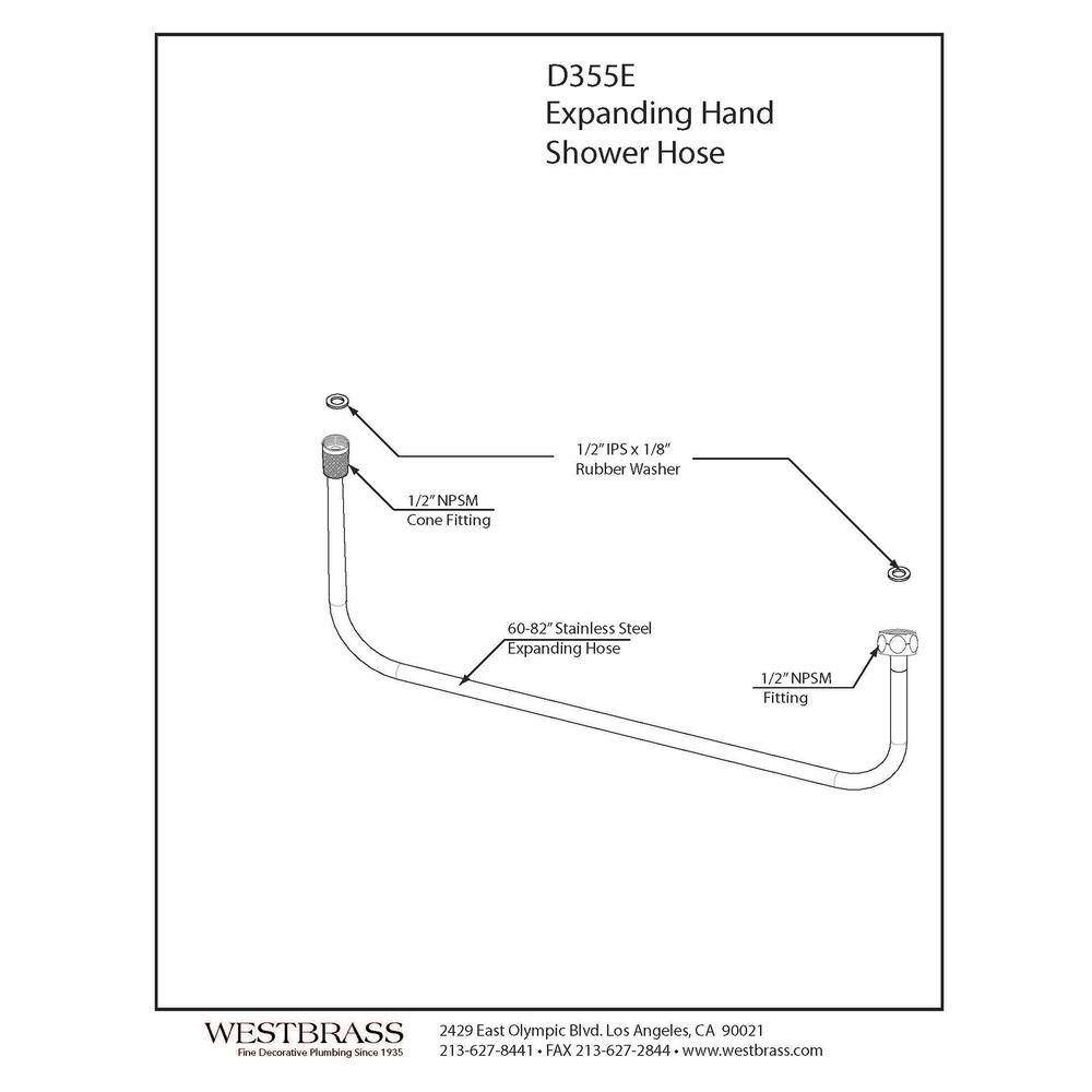 Westbrass 60 in. to 82 in. Extra Long Extendable Reach Handheld Shower Hose Polished Chrome D355E-26